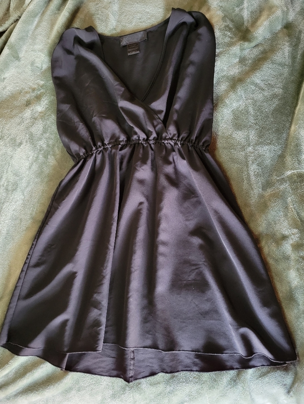 Kardashian Kollection Black Satin V-Neck Dress